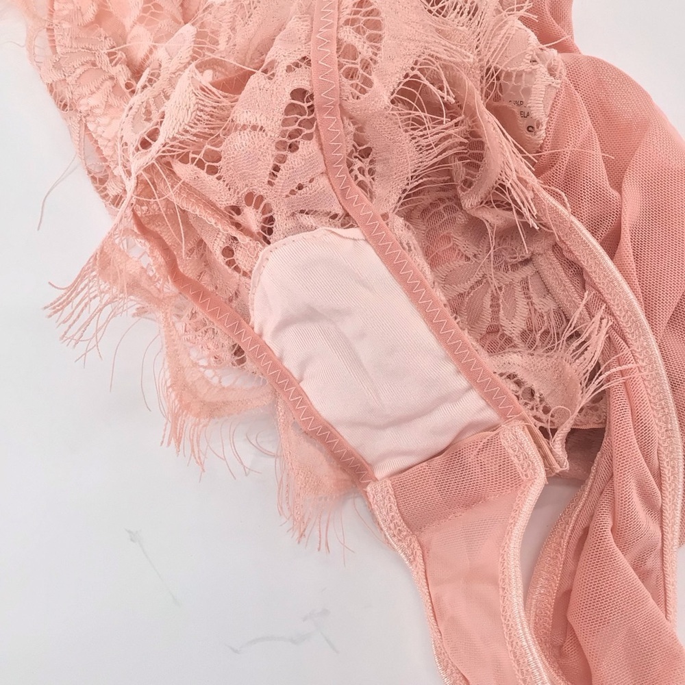 Pink Lace Adjustable Straps Thong Bodysuit Size Small - Picture 8 of 11